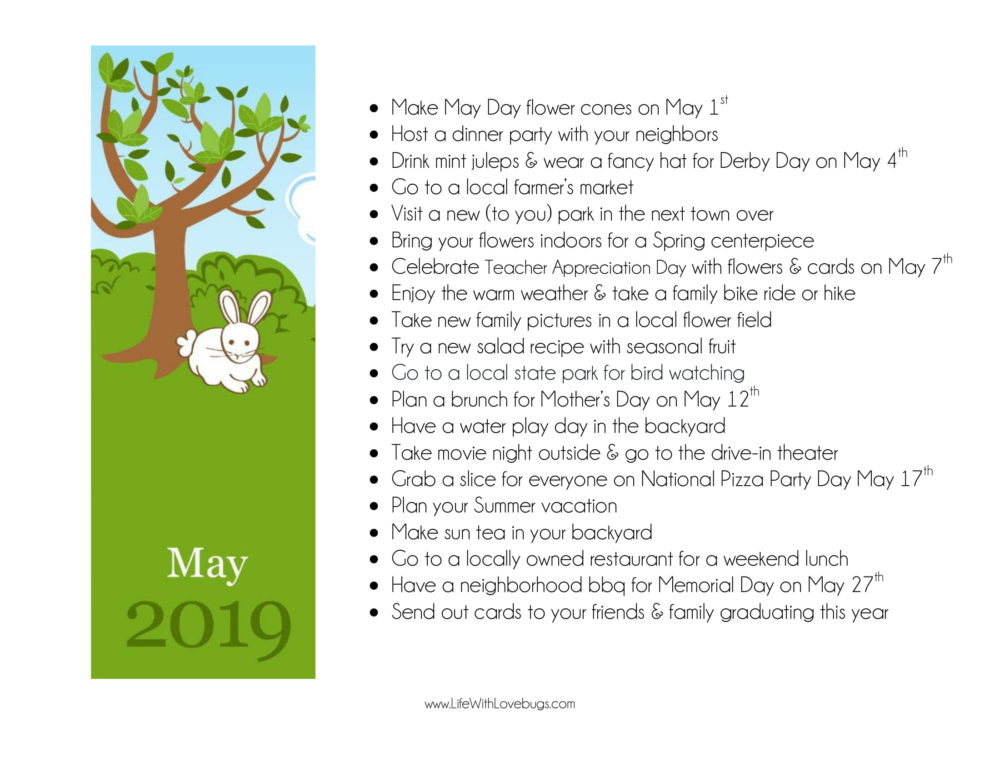 Printable Calendar and ToDo List for May 2019