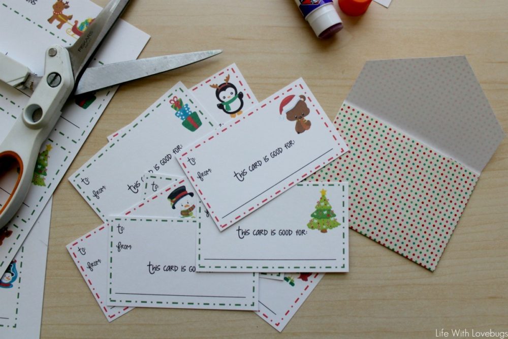 Printable Christmas Gift Card Coupons + Envelope Template