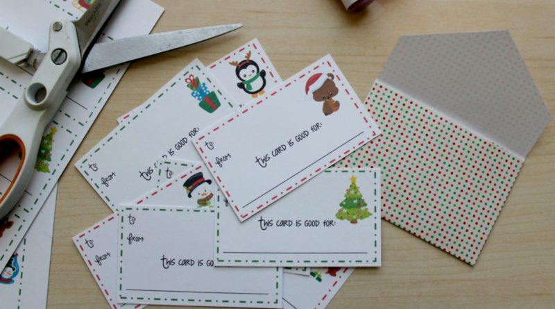 Printable Christmas Gift Card Coupons + Envelope Template