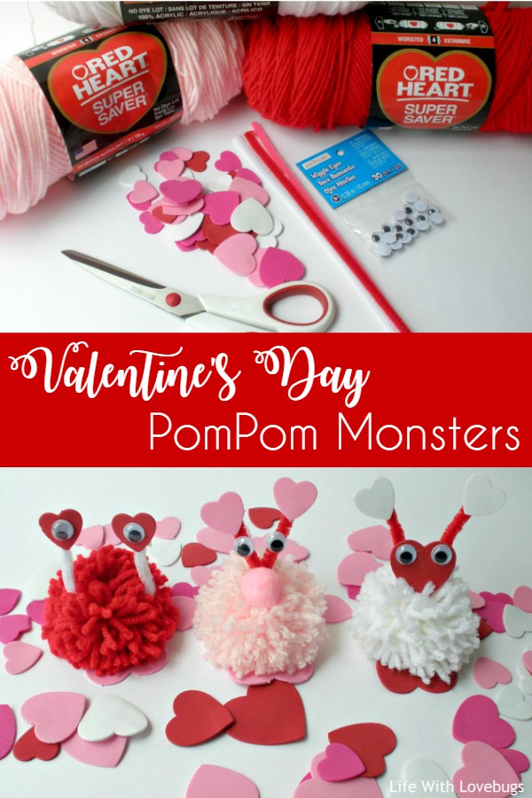 Valentine's Day PomPom Monsters - Life With Lovebugs