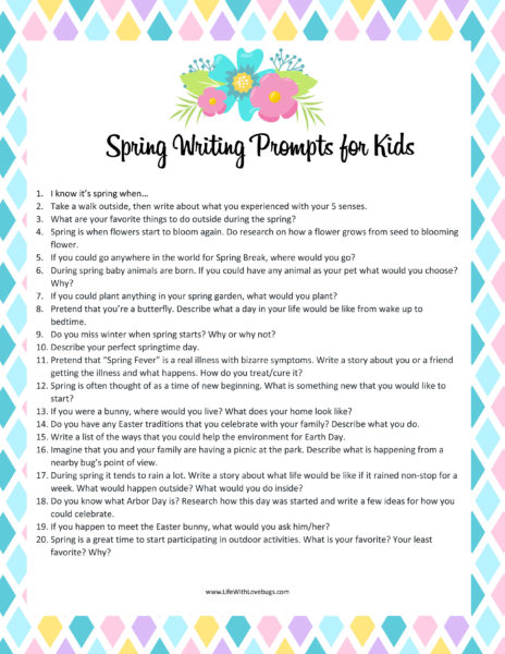 20 Spring Writing Prompts for Kids