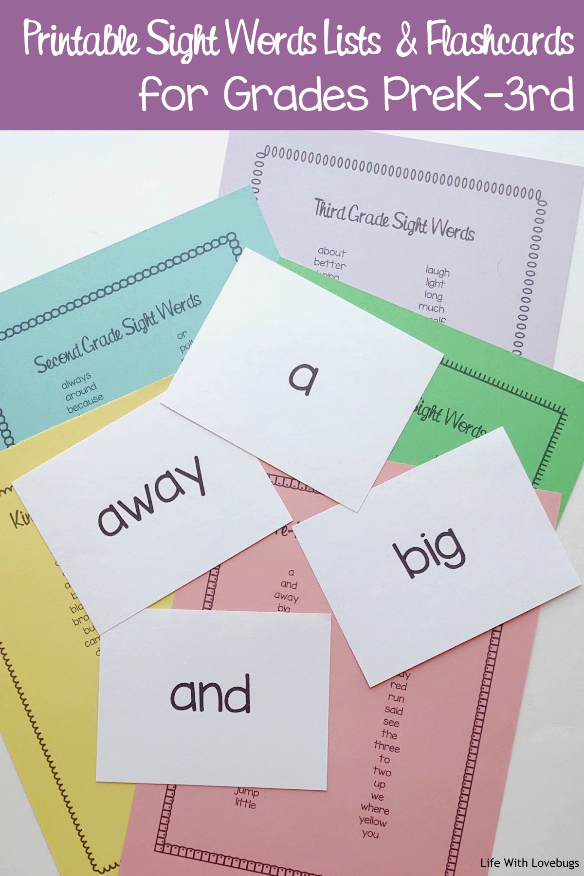 Printable Sight Words List and Flashcards for Grades PreK-3rd