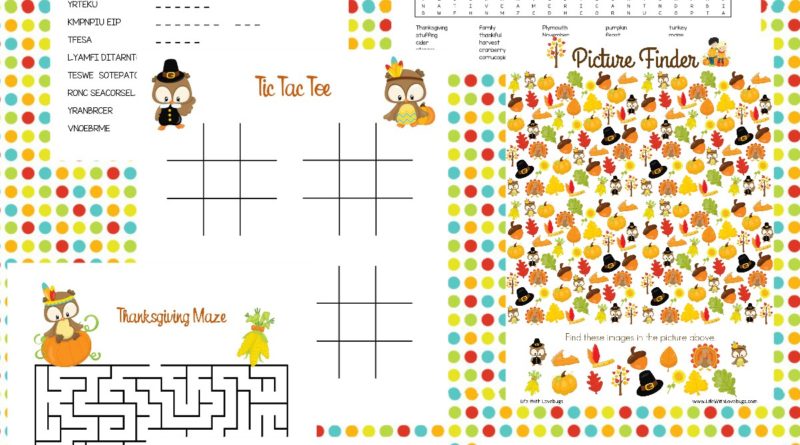 Printable Thanksgiving Themed Activity Pages for Kids